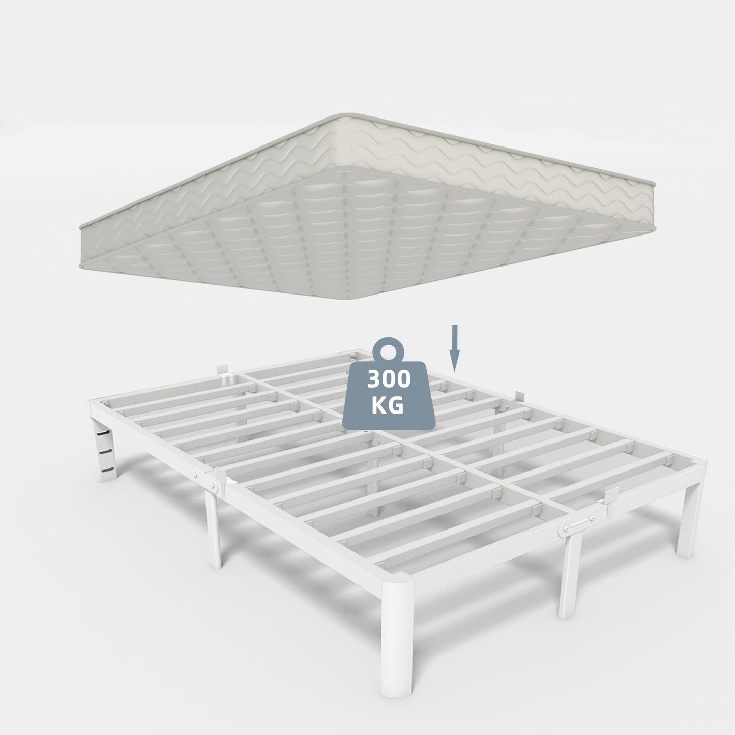 KVLKBV Double Bed Frame 135 x 190 cm, White Bed Frame with Metal Anti-slip Gasket and Large Storage Space Under Bed - Suitable for Bedroom