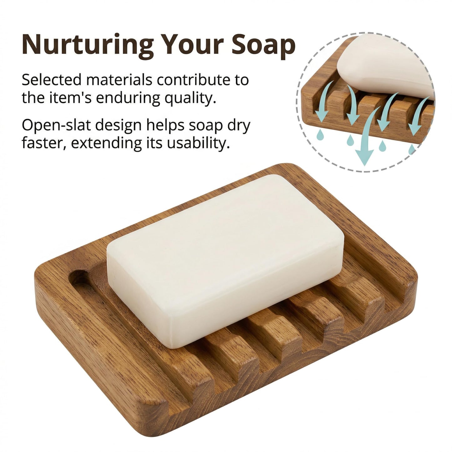 Teak soap dish, self-draining, non-slip soap holder, suitable for bathroom use, compact shower soap dish with soap box, wooden soap holder.