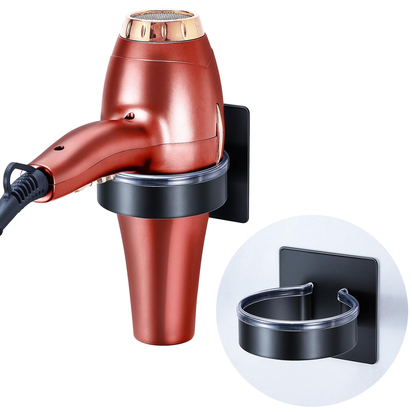 YYBO Hair Dryer Holder Wall Mount, Hairdryer Holder Station for Hair Dryer Storage, Adhesive Hairdryer Stand Rack for Dressing Table Bathroom (Black)