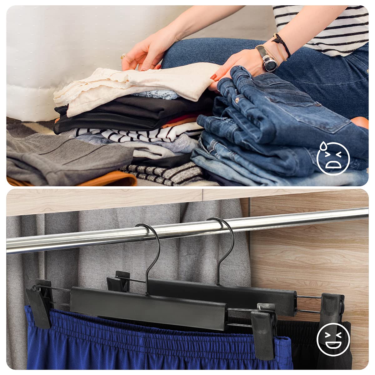 GUANJUNE Clothes Pants Hangers, Space-Saving Skirt Holders with 360 ° Swivel Hooks, Adjustable Clips, Trouser Hangers