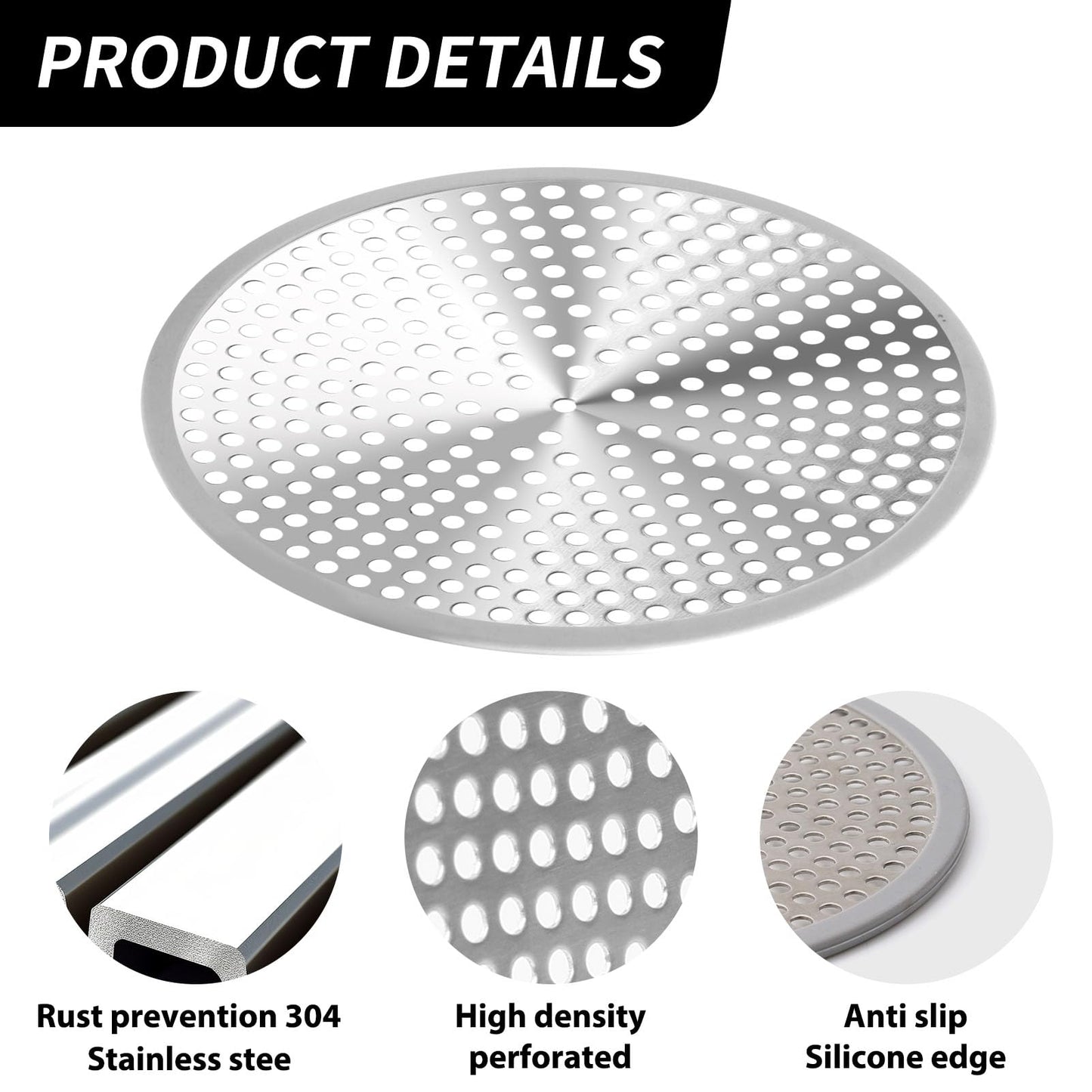 Shower Drain Hair Catcher 2Pcs 12cm Bathroom Sink Strainer Reusable Robust Stainless Steel Mesh with Silicone Plughole Protector Super Seal Filter