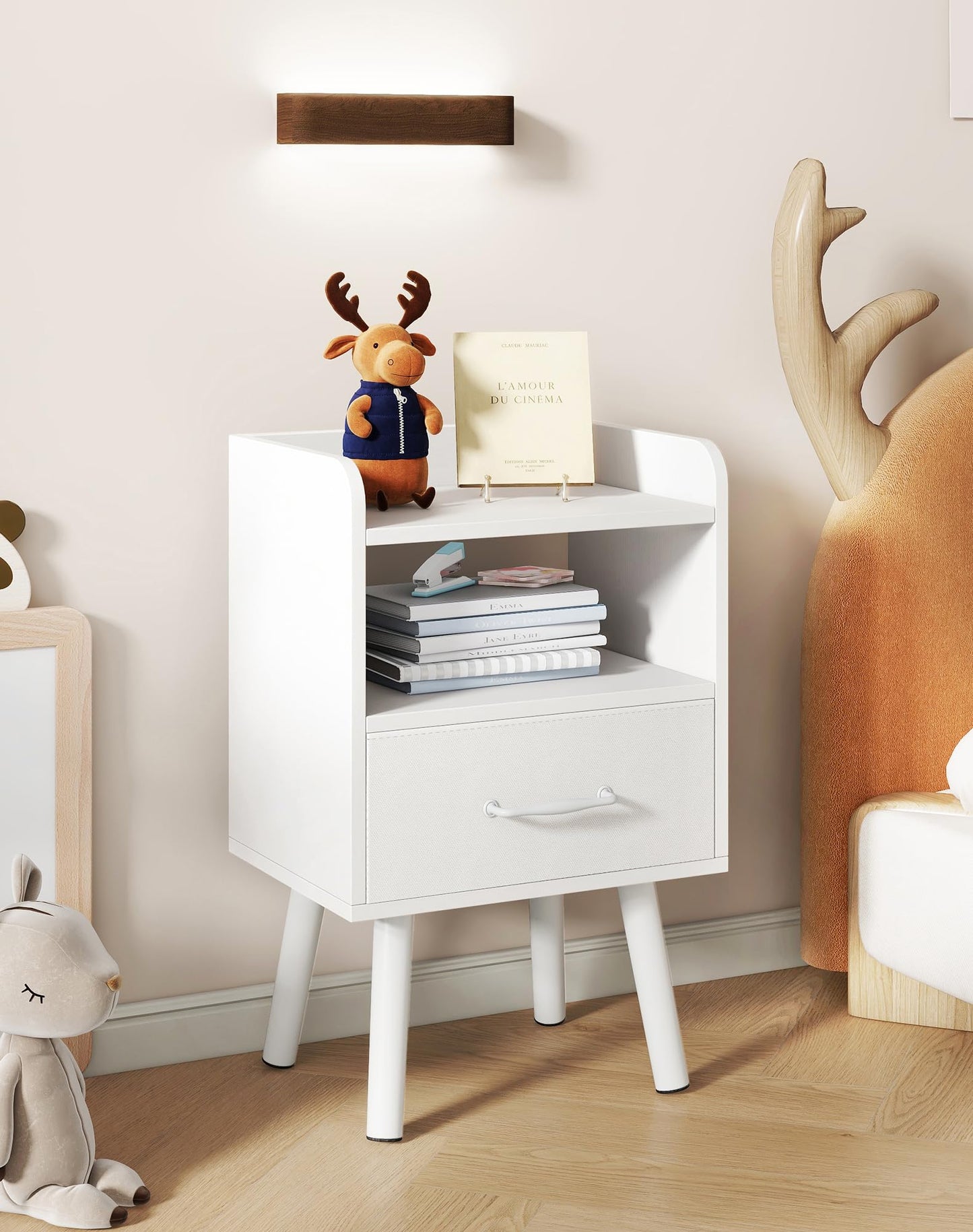 YMYNY Bedside Table Set of 2, Nightstand, Side Table, Wooden Sofa End Table with Fabric Drawer, Open Shelf, Solid Wood Legs, 39x29x63 cm, for Bedroom