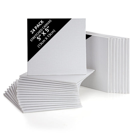 Belle Vous 24 Pack Blank Canvas - 13 x 13cm (5 x 5 inches) - Pre Stretched Canvas Panel Boards - Suitable for Acrylic and Oil Painting Also for
