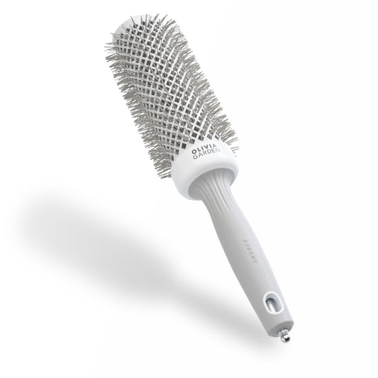 Olivia Garden Expert Blowout Speed ? White & Grey - 45 - Ceramic Coated Round Brush with Extra Long Barrel for 25% Faster Blowouts