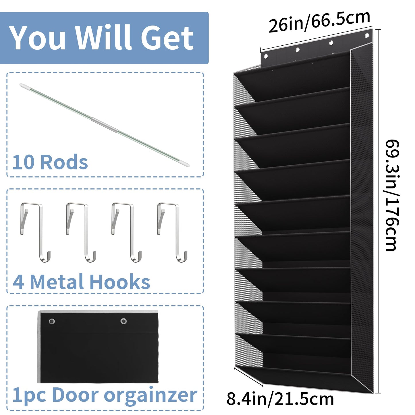 TAHAVICE Holds 30 Pairs Over Door Shoe Storage, 10-Tier Large Capacity Hanging Shoe Rack with Deep Pockets, Space-Saving Door Organiser for Bedroom