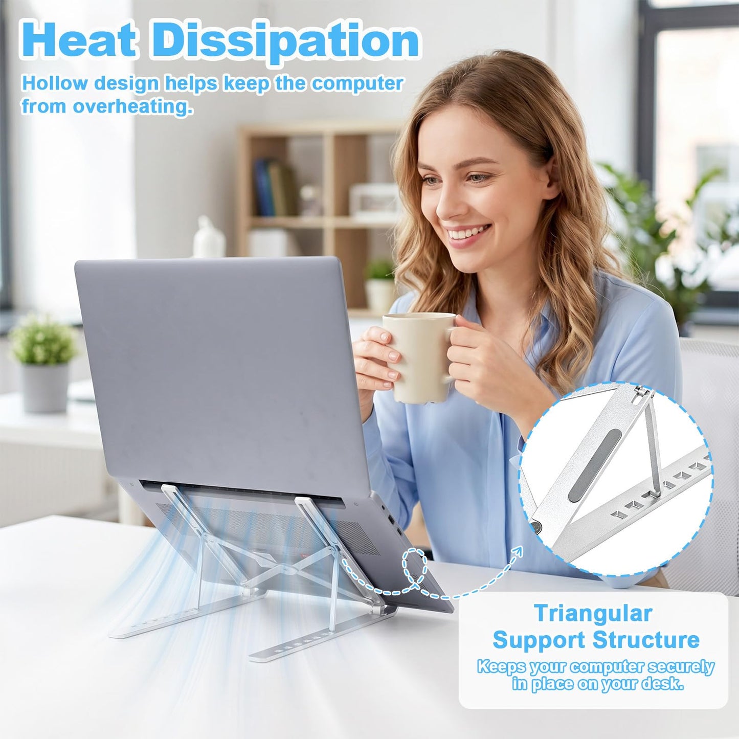 SAYEEC Laptop Stand for Desk Portable Laptop Riser 7 Angles Ergonomic Adjustable Computer Stand Aluminum Foldable Laptop Stands Ventilated Cooling