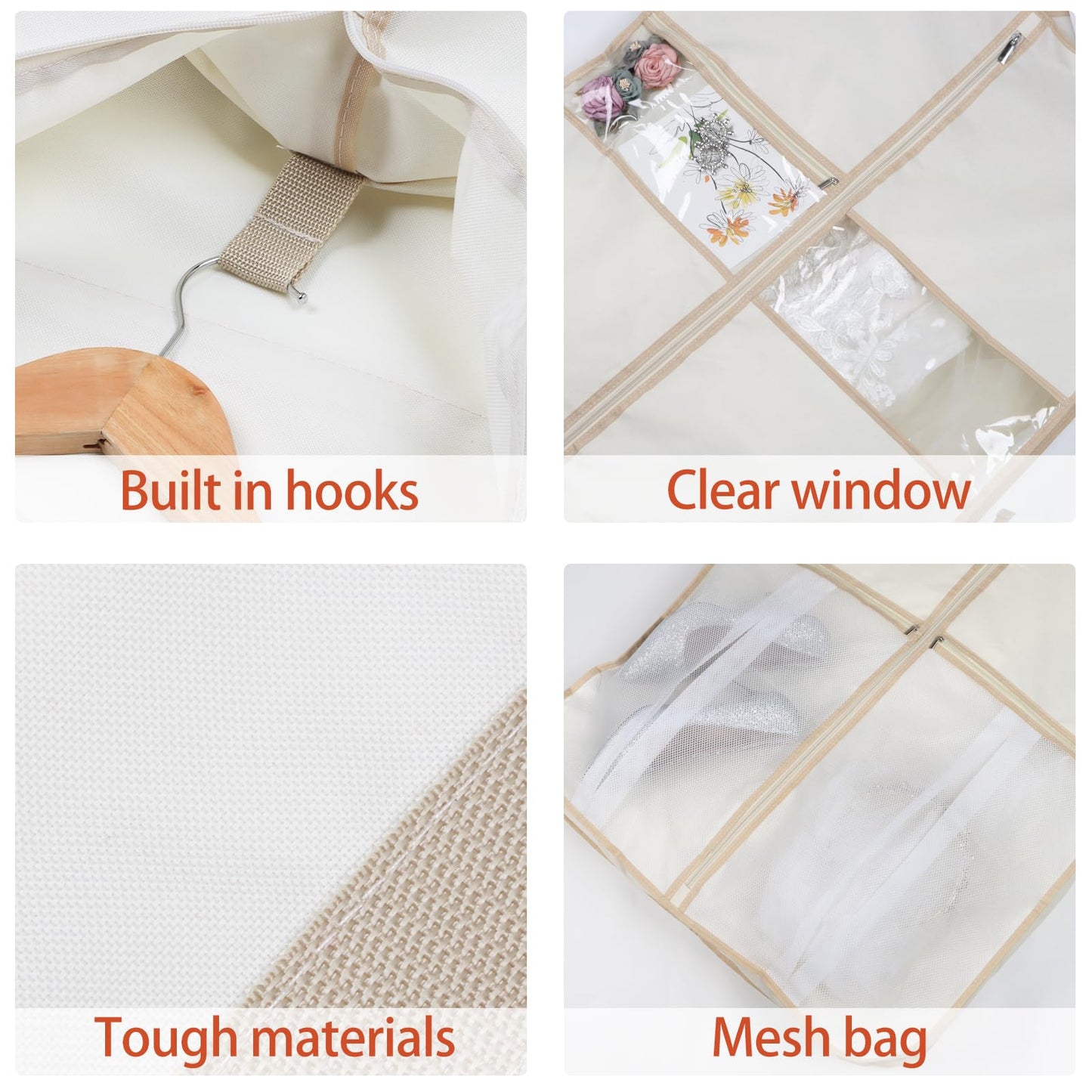 Syeeiex Wedding Dress Bag Long Dress Bag Cover 72 Inch Garment Bag Clothes Cover with 4 Large Pockets and PVC Transparent Window for Wedding and