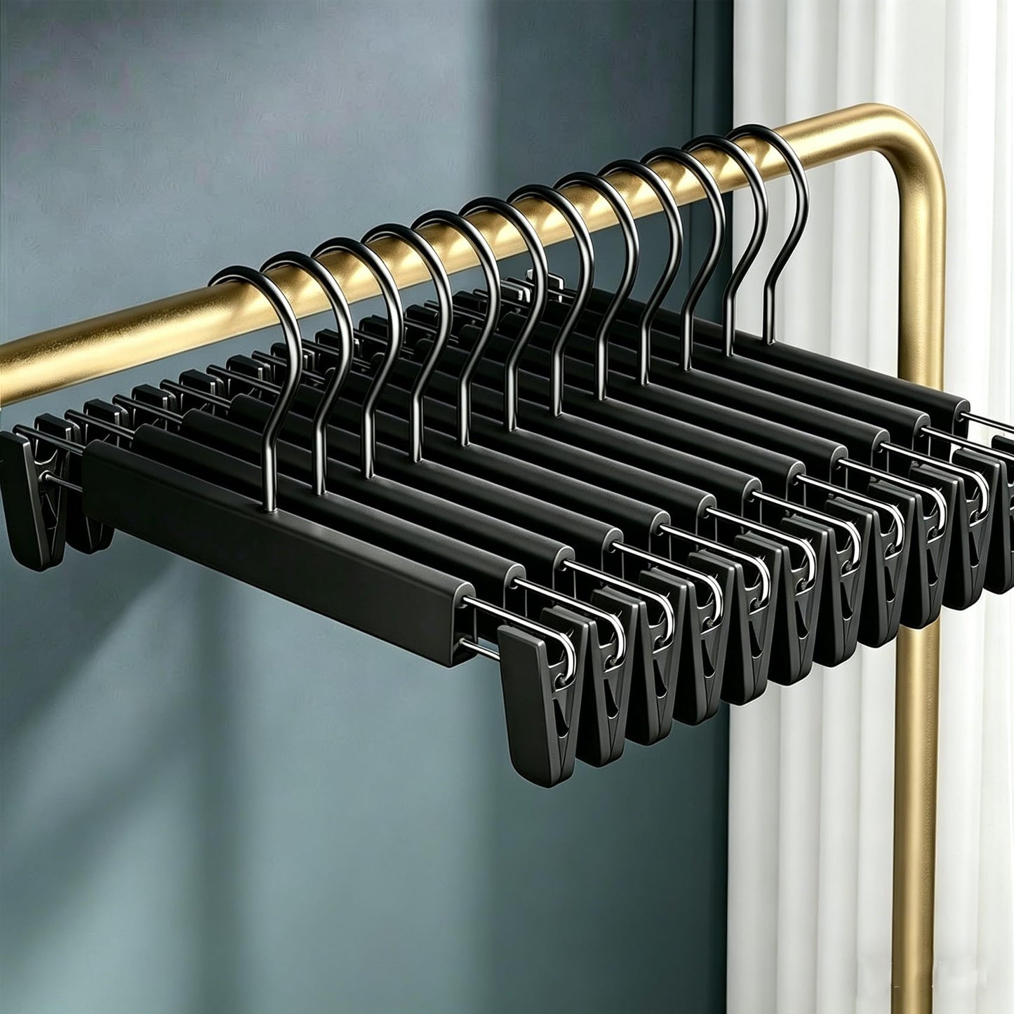 Trouser Hanger, 30Pack Plastic Pant Hangers Space Saving Skirt Hangers with Clips Adjustable Non-Slip Coat Suit Metal Heavy Duty Chrome Clothes