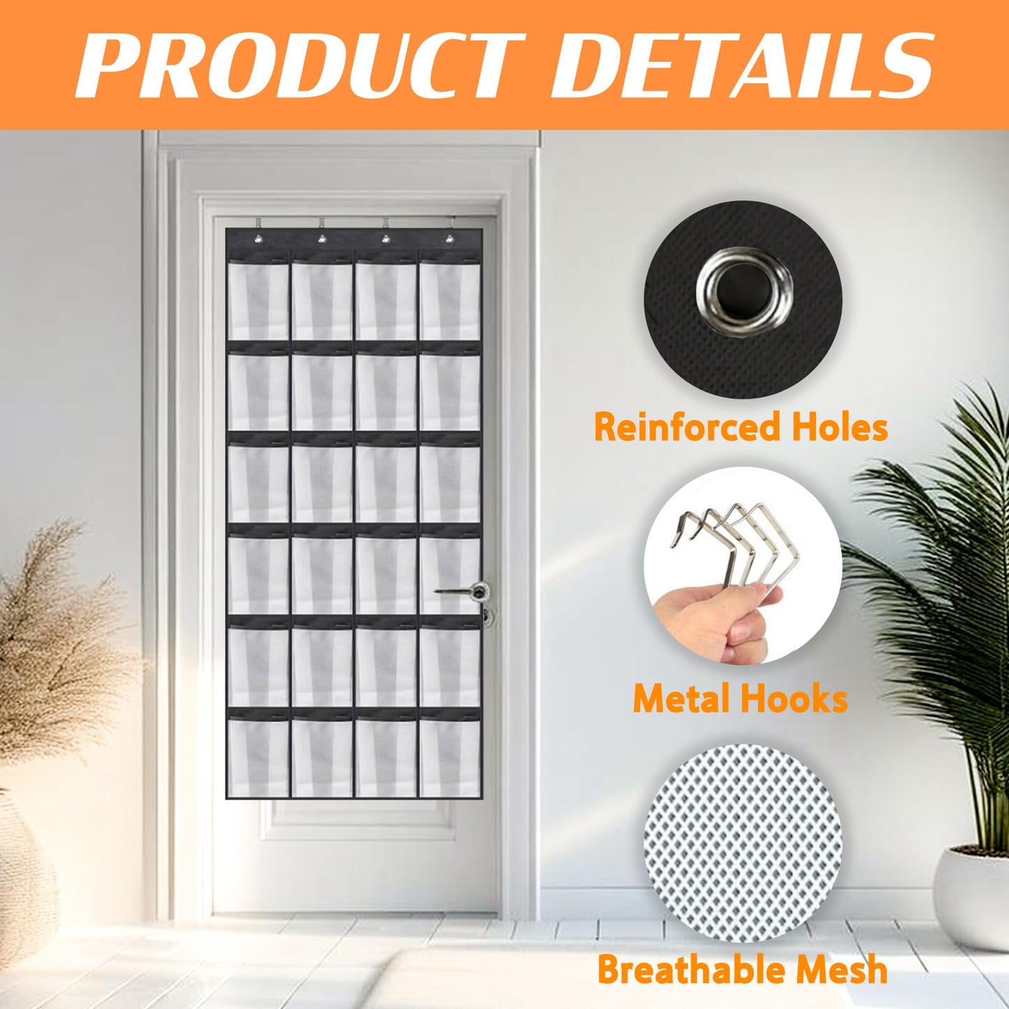 Collapsible Hanging Shoe Storage, 24 Large Mesh Pockets Door Shoe Rack