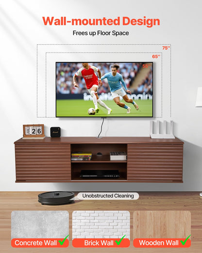 VEVOR Floating TV Stand, 60" Wall Mount Entertainment Center with Adjustable Shelf & Sliding Doors