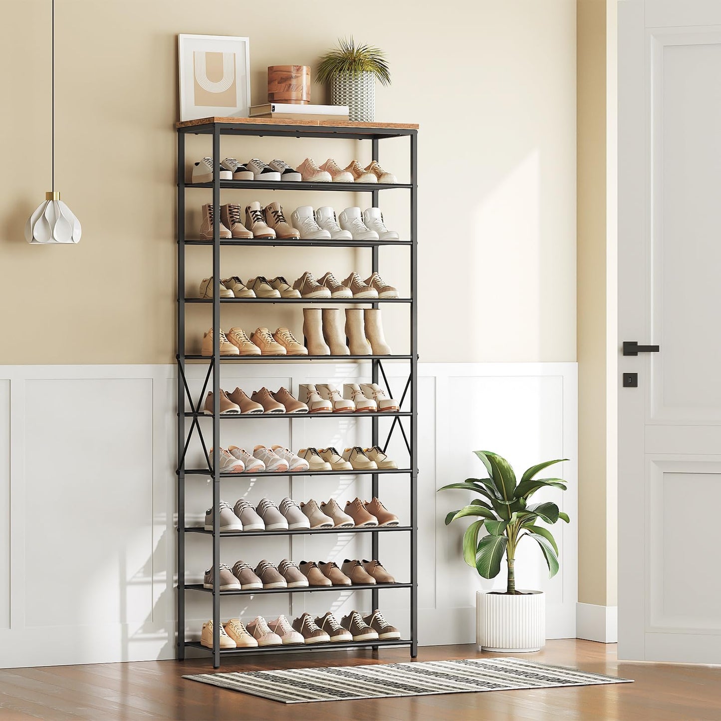 HOOBRO 10-Tier Shoe Rack, Tall Shoe Rack Storage, Large Capacity Shoe Organizer, Tall Shelf, Industrial Storage Rack, Adjustable Metal Mesh