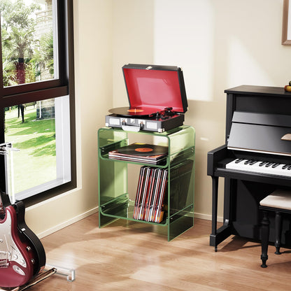 Acrylic Record Player Table with Storage Shelf, Clear Side Table, Nightstand Green, 45×30×58 cm, Acrylic