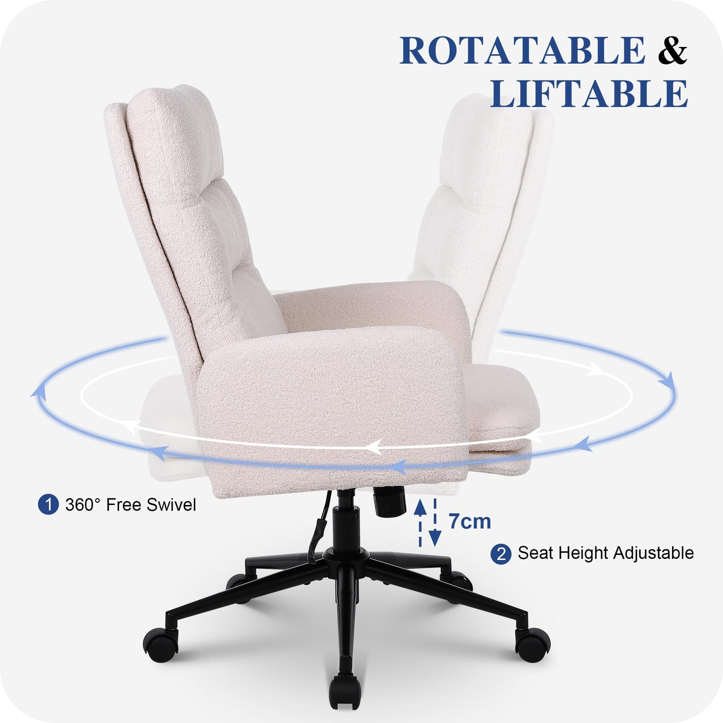 Flysky Office Chair for Home, Teddy Fleece Desk Chair, Beige