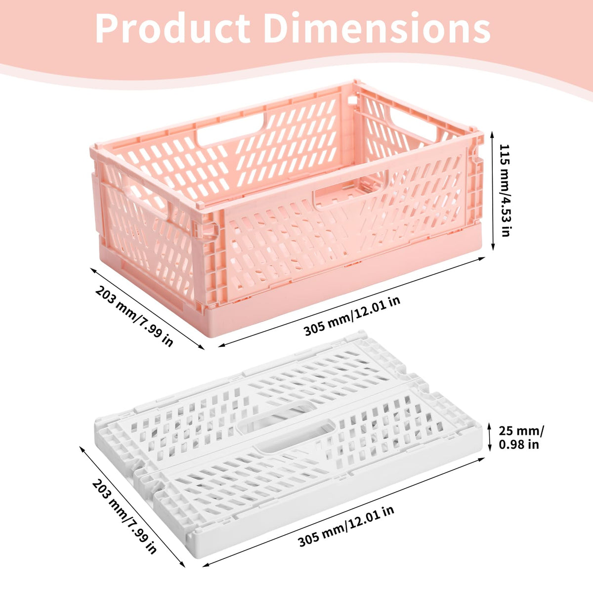 PIANKEKE 2 Pcs Collapsible Storage Box, Plastic Stackable Folding Storage CratesStorage Baskets