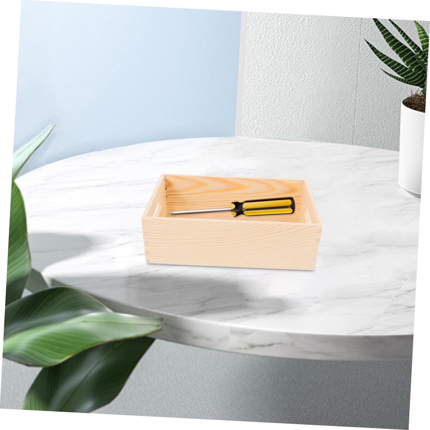 HOMOCONO Wooden Organizer Box with Builtin Side Handles Small Desktop Crate Storage Box for Home Storage with Fine Craftsmanship and Minimalist Design
