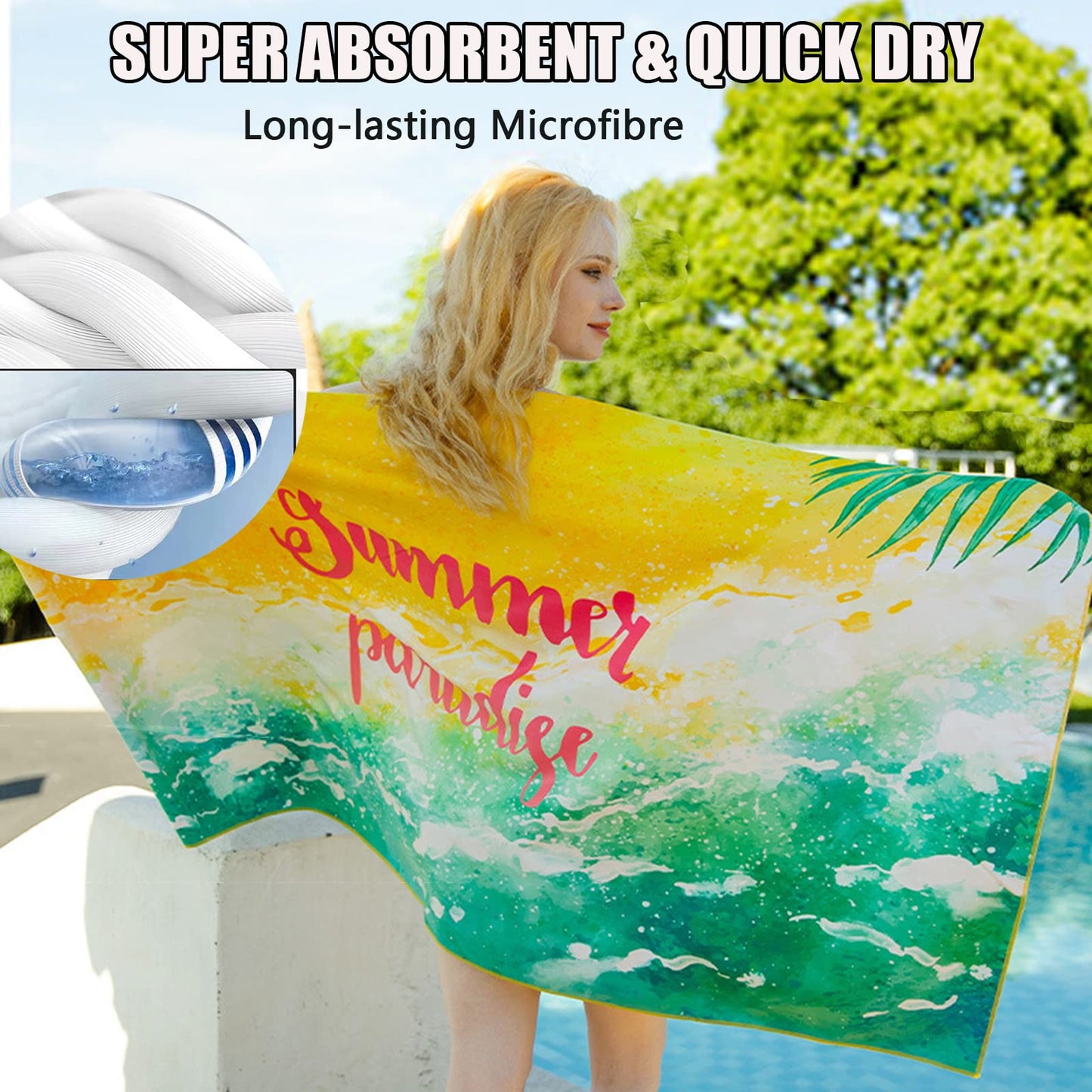 SEDEX Microfibre Beach Towel, 31.5"*63" Large Bath Towel for Adults Sand Free Lightweight Beach Towel Surf Camping Quick Dry Jumbo Beach Towels Swim