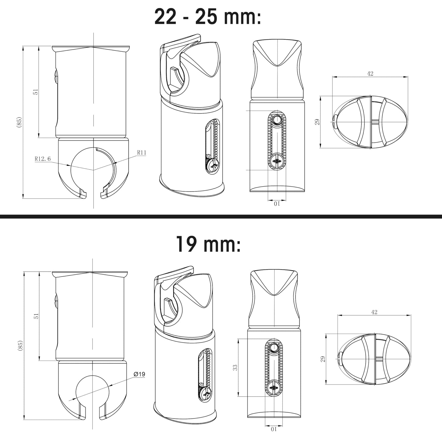Clamp Brackets for Heated Towel Rail Radiators Flat & Curved (Chrome, 19mm Tube Width)