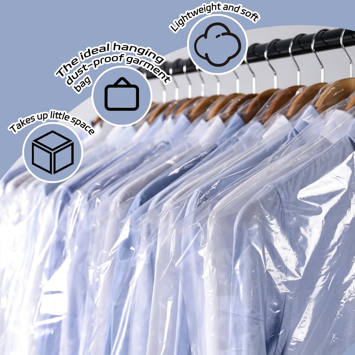 JIUBULUJIU 40 Pack Plastic Clothes Covers, 60 x 90cm Dry Cleaning Bags