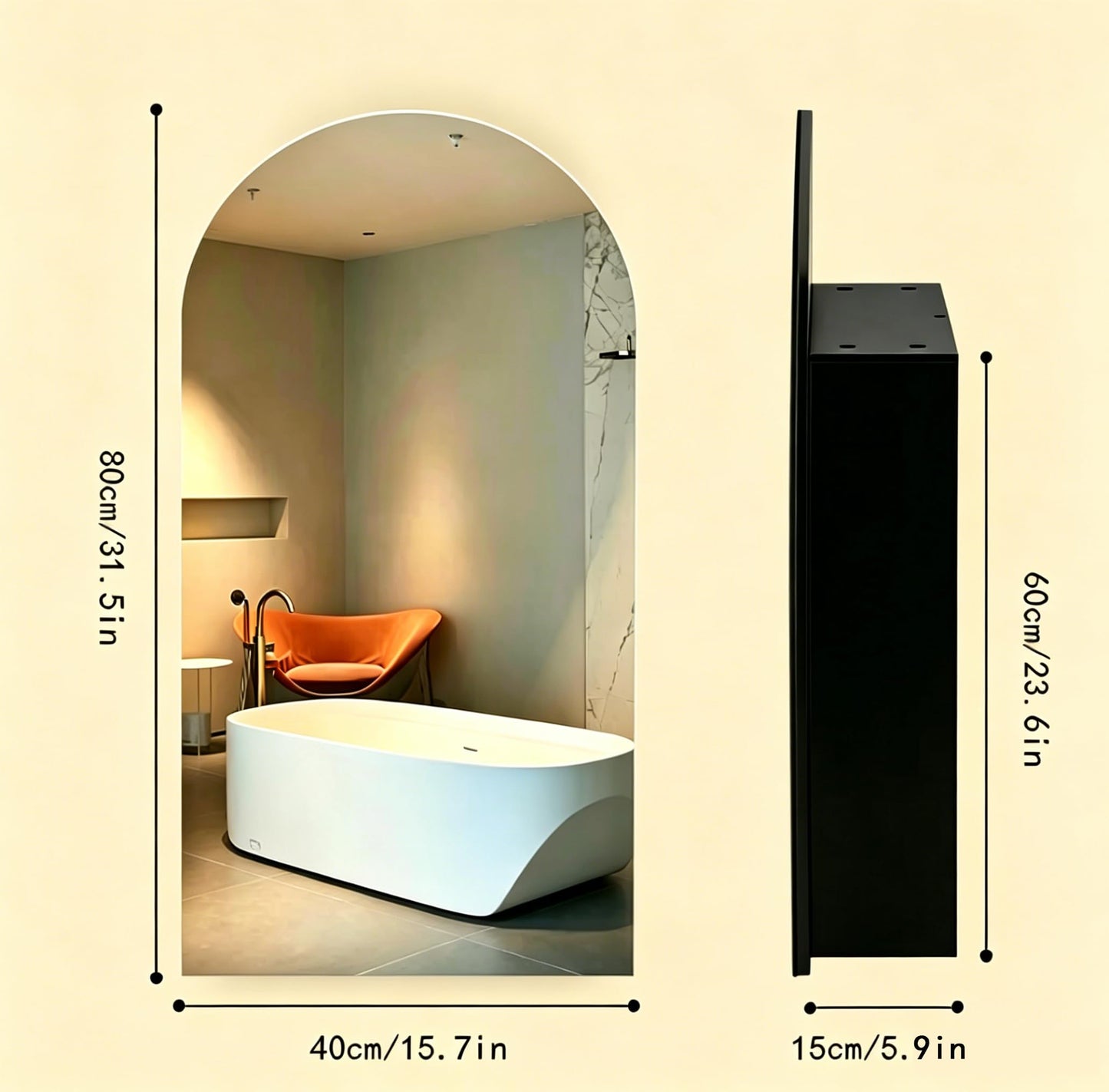 Ymahizax Arch Bathroom Mirror Cupboard, Wall Mounted Medicine Cabinet with 3 Adjustable Shelves, 89.5x47x12cm Premium MDF Bathroom Storage Cupboard