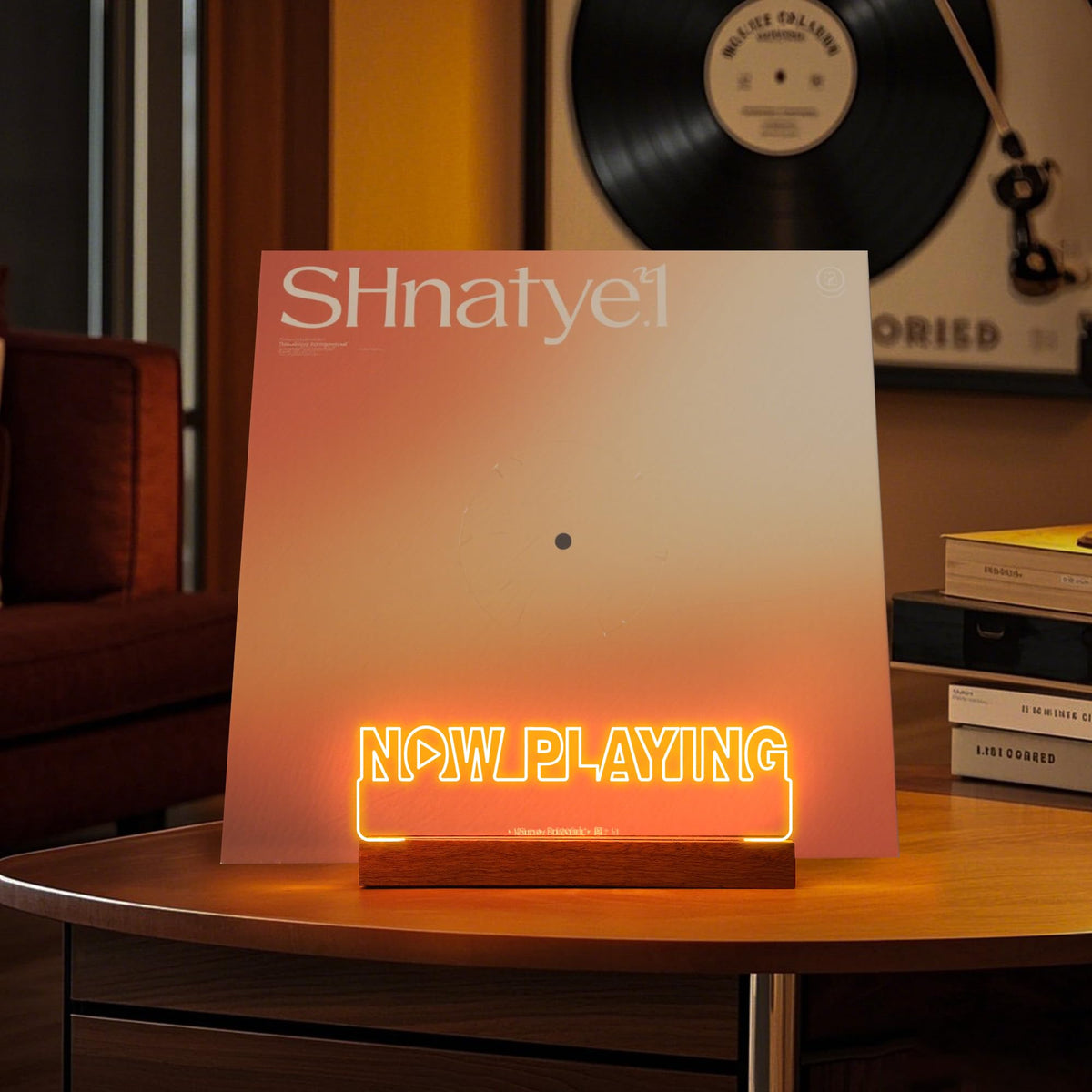 OkiyiD Now Playing Vinyl Record Stand, Light Up Record Holder Stand Display Decor
