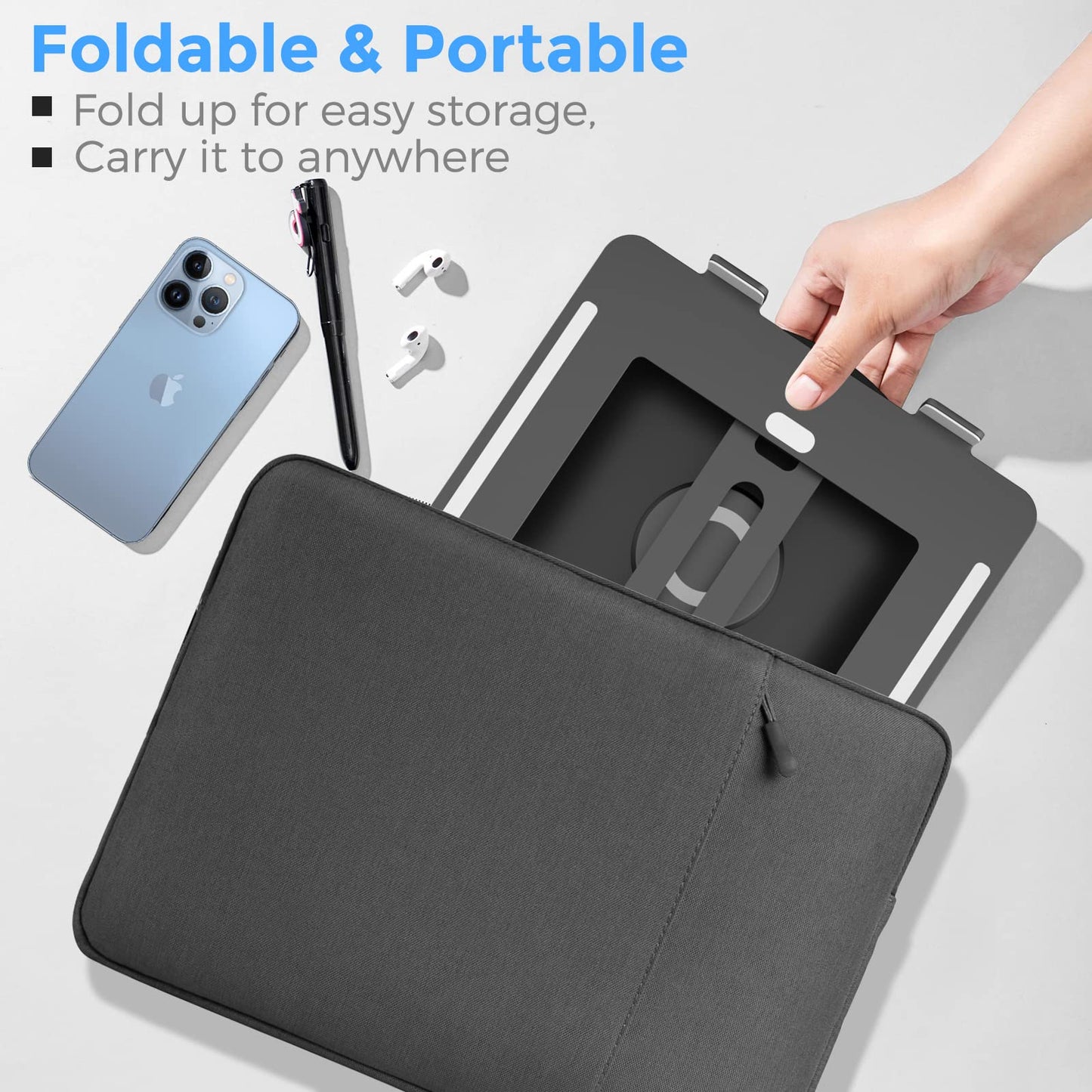 Swivel Laptop Stand for Desk, Adjustable Height Aluminum Computer Stand with 360 Rotating Base, Foldable Ergonomic Riser