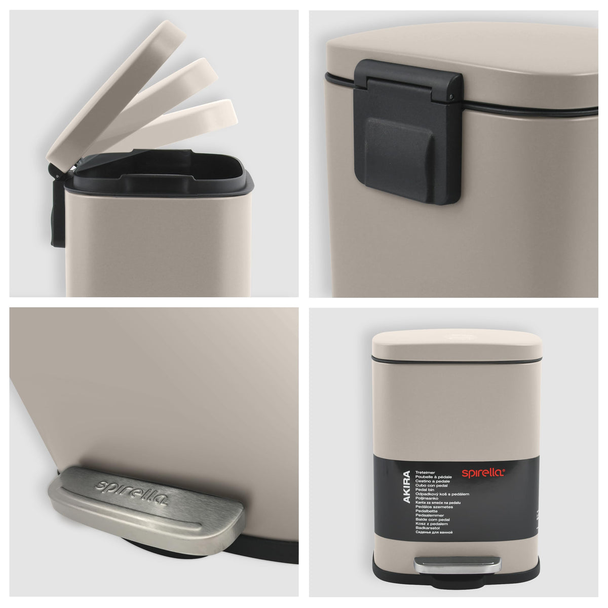 Spirella Akira Collection Pedal Bin 21.4 x 17.6 x 30 cm 5 Litres, Steel, Beige, 21.4 x 17.6 x 30 cm
