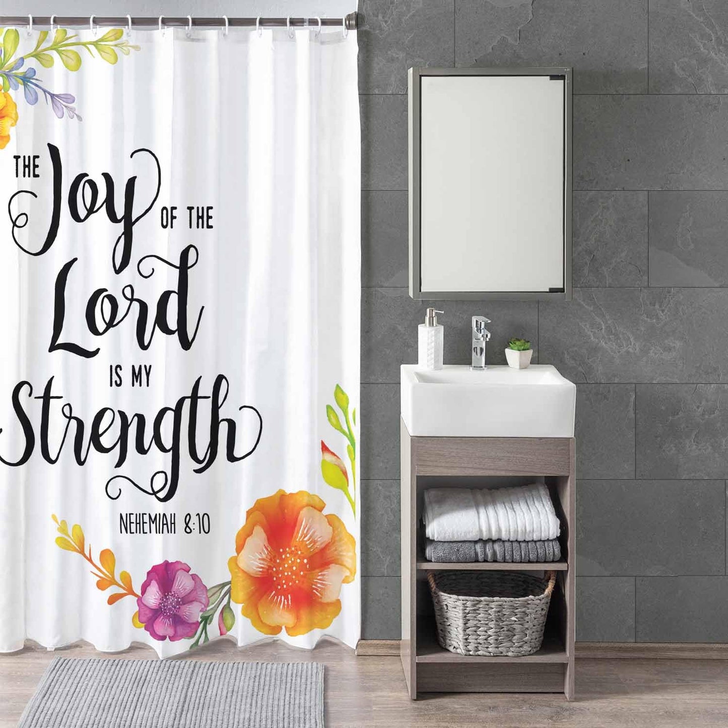 Woutay Shower Curtain Mould Proof Resistant Joy of The Lord Is My Strength,Water Repellant Fabric,Polyester,Size 180x180CM