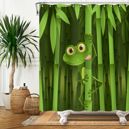 SDOTPMT 122x183cm Cute Frog Shower Curtain Funny Frog Bamboo Cartoon Animal Abstract Tree Leaves Bath Curtain Green Bathtub Curtain for Kids Bathroom