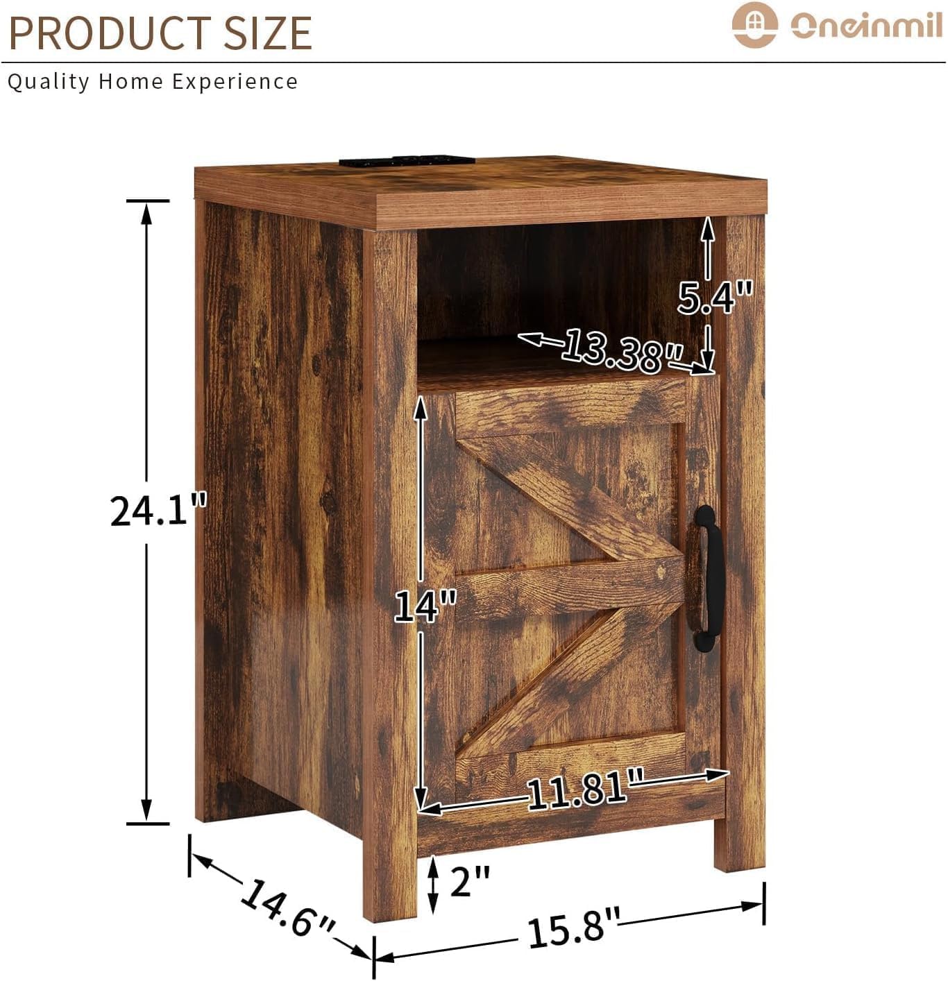 oneinmil Bedside Table with Charging Station, Farmhouse Sofa Side Table Set of 2 with Storage Cabinet, Bed Side End Table with USB
