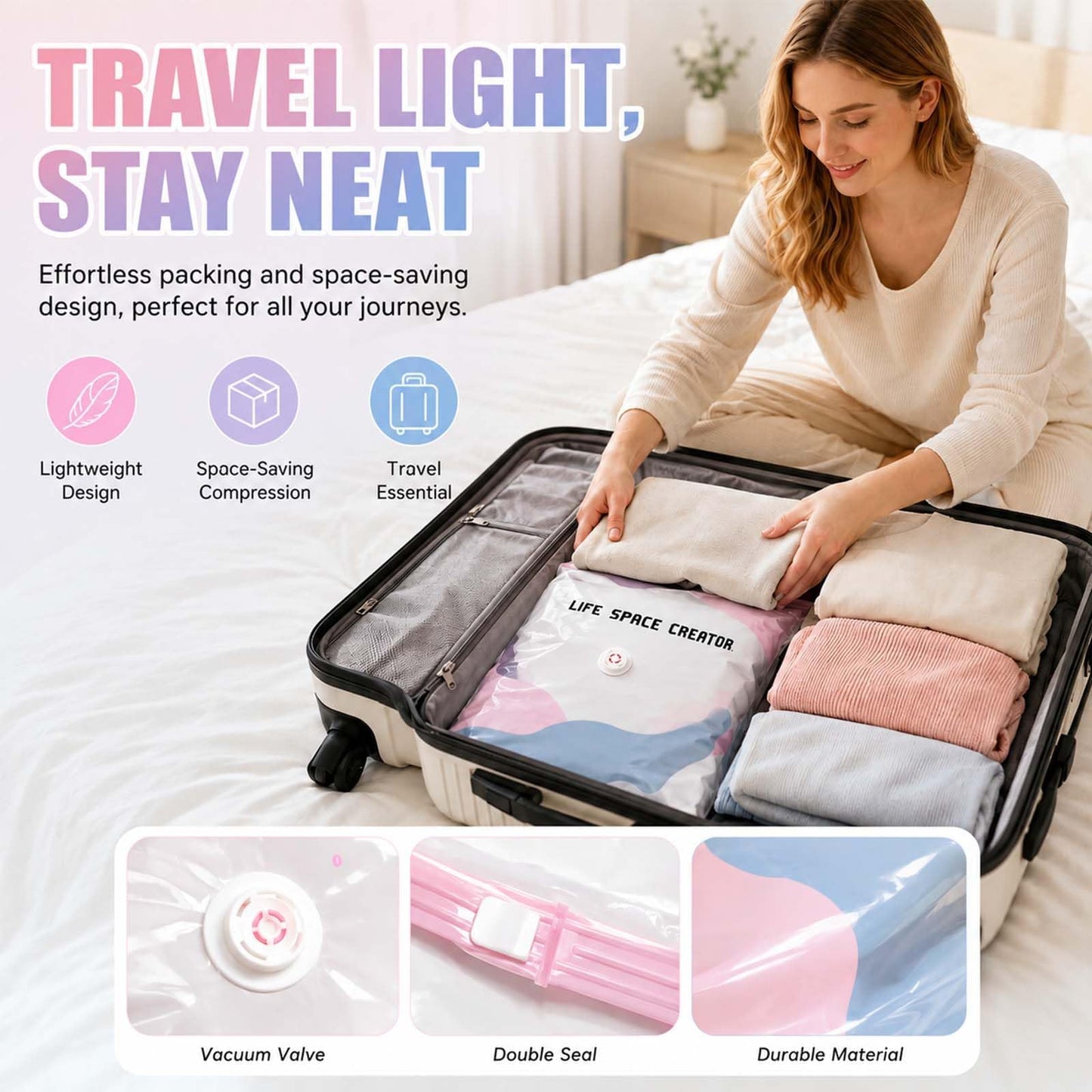 No Pump Vacuum Storage Bags, 4PCS 3D Vacuum Storage Bags