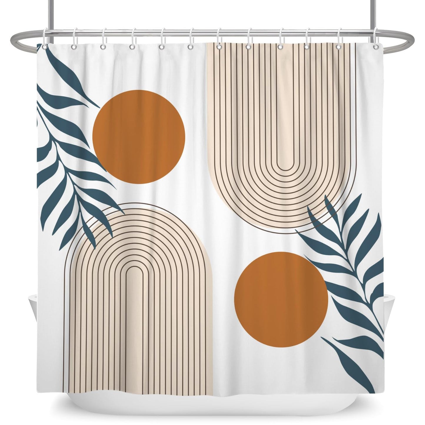 ASDCXZ Boho Shower Curtain 180 x 200 cm, Modern Abstract Brown Sun Blue Leaves Bow White Washable Shower Curtains Polyester Textile Waterproof
