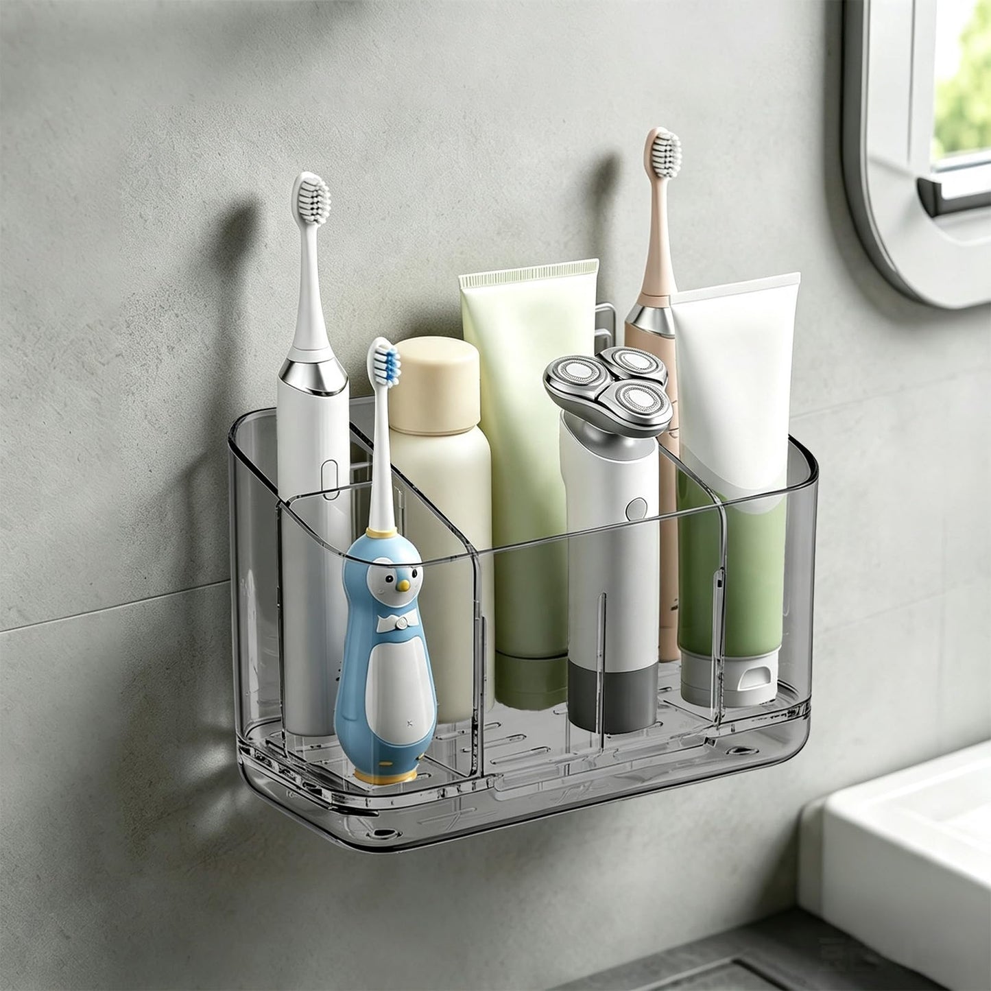 5-Slot Electric Toothbrush Holder Wall Mount Countertop, No-Drill