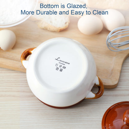 LOVECASA French Onion Soup Bowls with Handles and Lids, 22 Oz Ceramic Soup Serving Bowl Crocks - Oven Safe Bowls for Chili, Beef Stew, Cereal, Pot