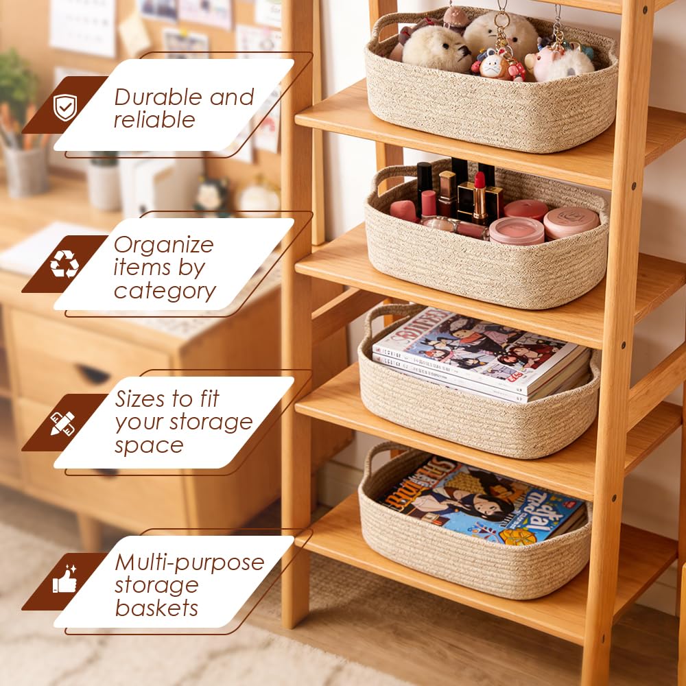 3-Pack Storage Baskets for Shelves, Woven Basket 32.5×22.5×14cm, Woven Storage Basket for Towels, Books, Toys, Living Room, Shoe Basket