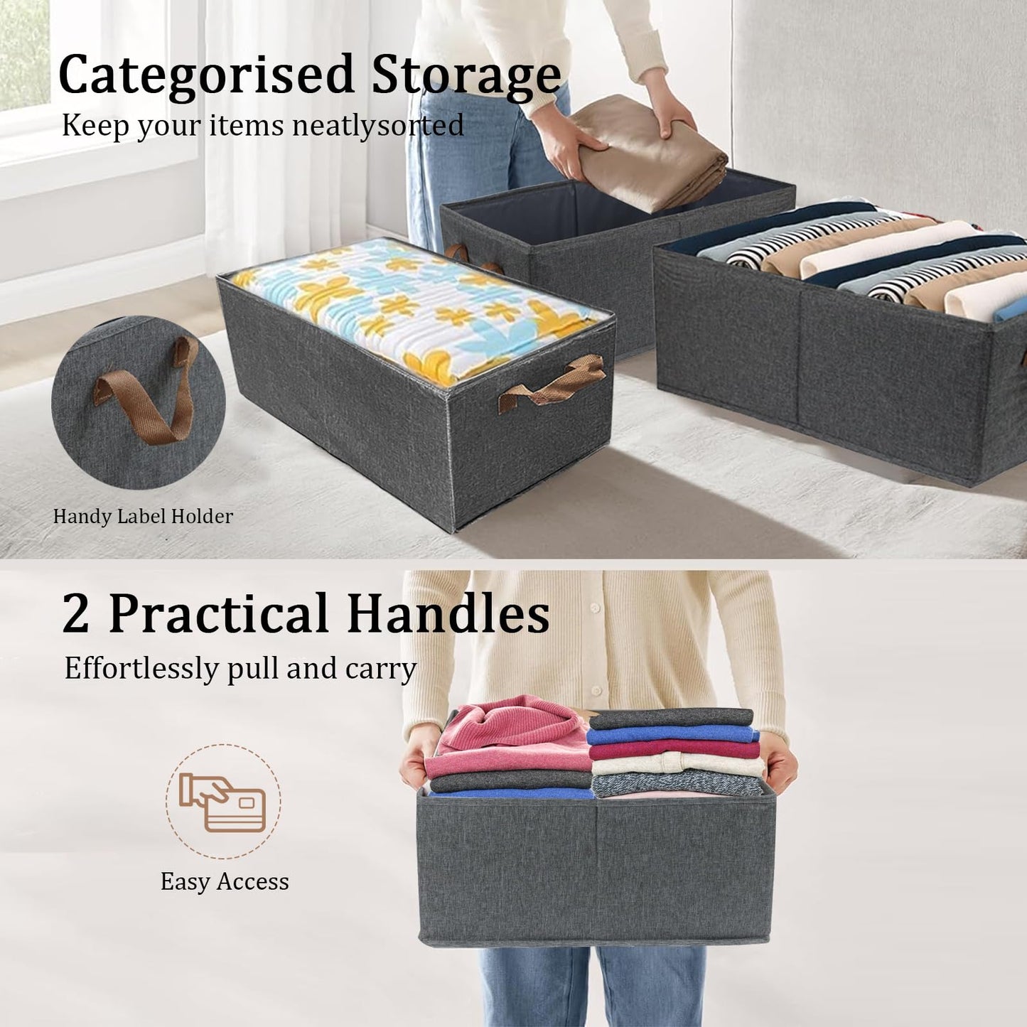 SYEXDZON Storage Baskets, 4pcs Fabric Storage Box, 47*28*20cm