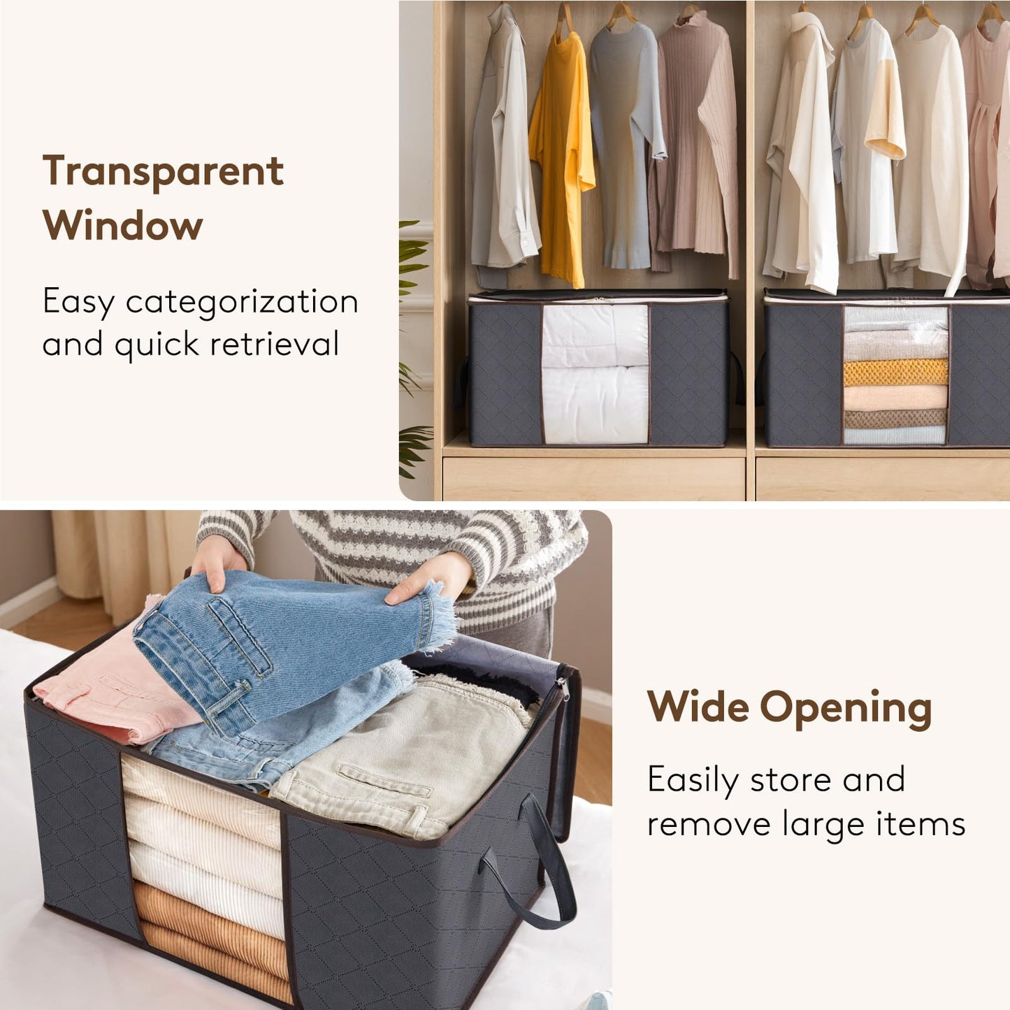 Lifewit 60L Clothes Storage Bags, Foldable Storage Box Moving Bags Wardrobe Storage Organiser Packing Boxes for Moving House with Clear Window for