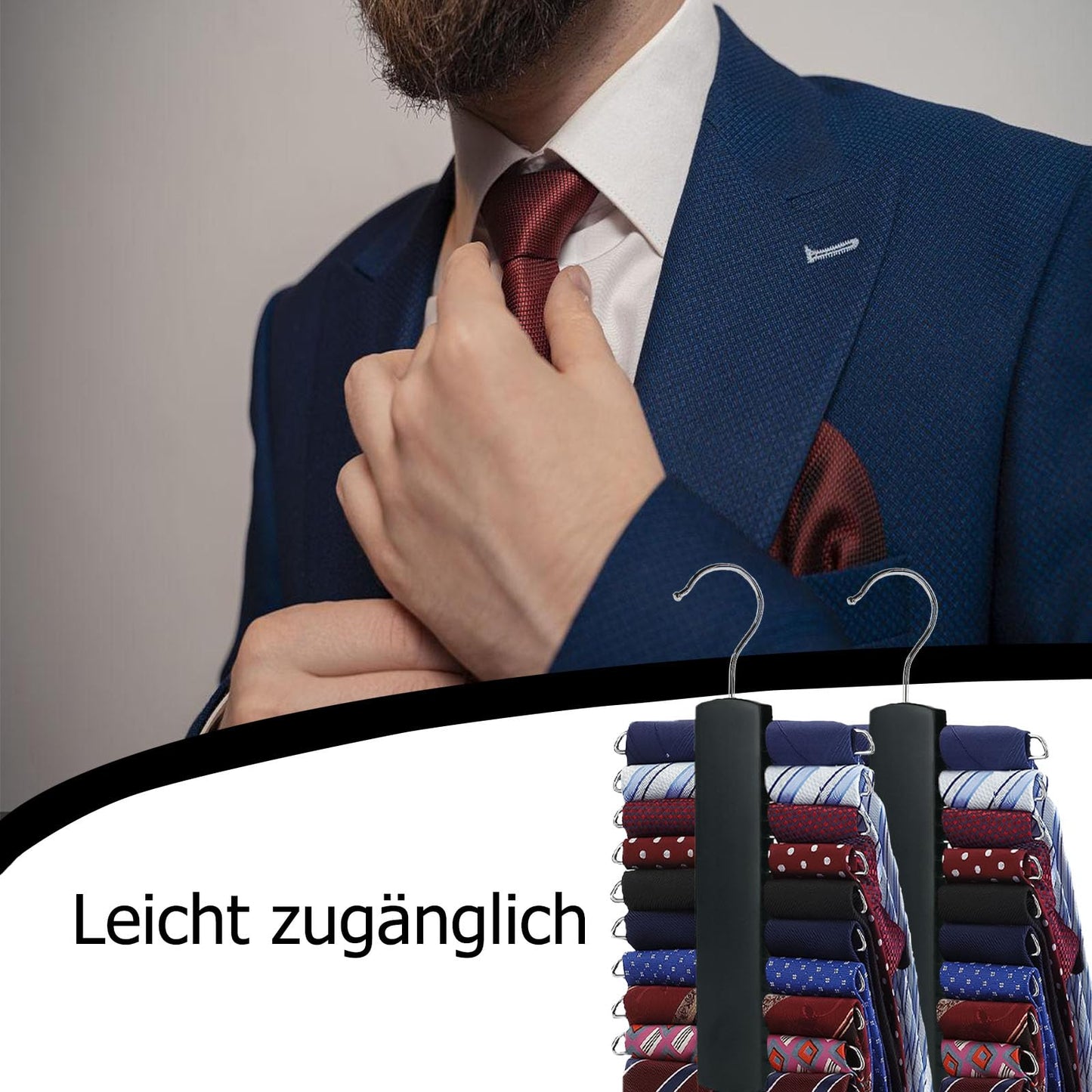 Kaizuca 2 Piece Wooden Tie Hanger, Swivel Tie Racks, Tie Belt Rack, with 20 Metal Partitions and 360 Degree Rotating Clothes Hook, for Hanging Belts