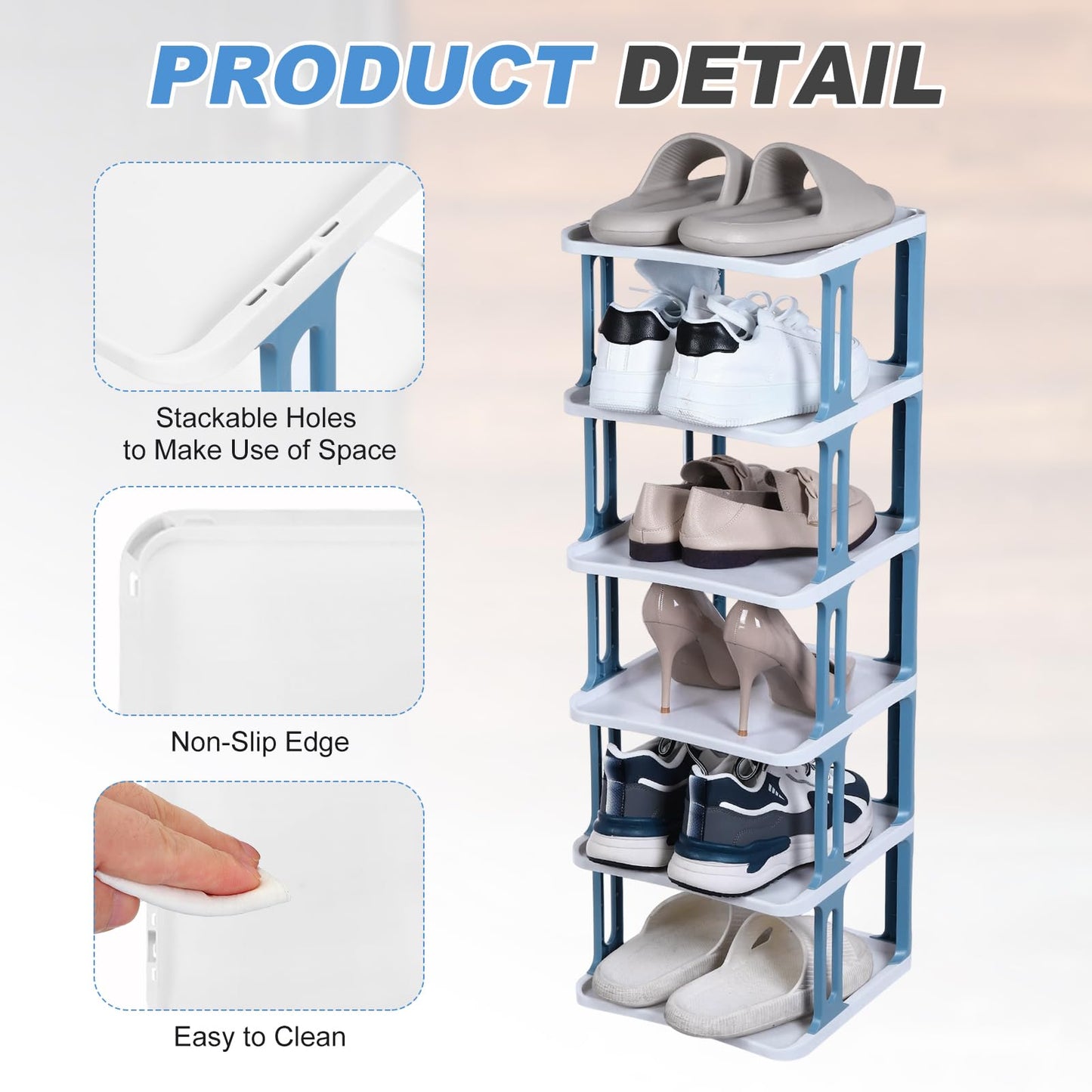 sourcing map 4-Tier Shoe Rack, Stackable Shoe Storage Organizer Adjustable Vertical Shoe Stand Rack Portable Folding Shoe Holder Shelf for Entryway