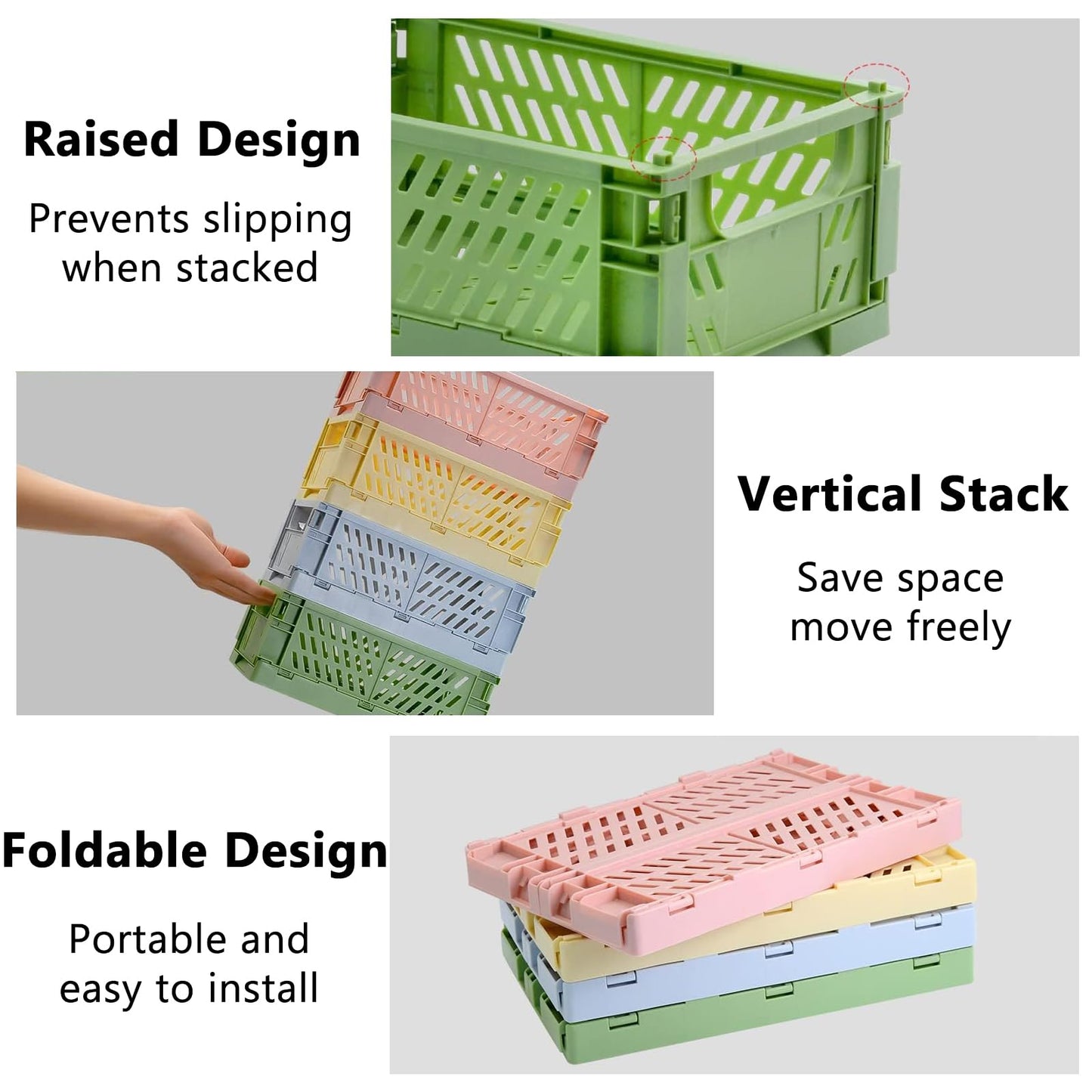 Wonninek 8Pcs Collapsible Storage Crates, 2 Sizes Storage Baskets
