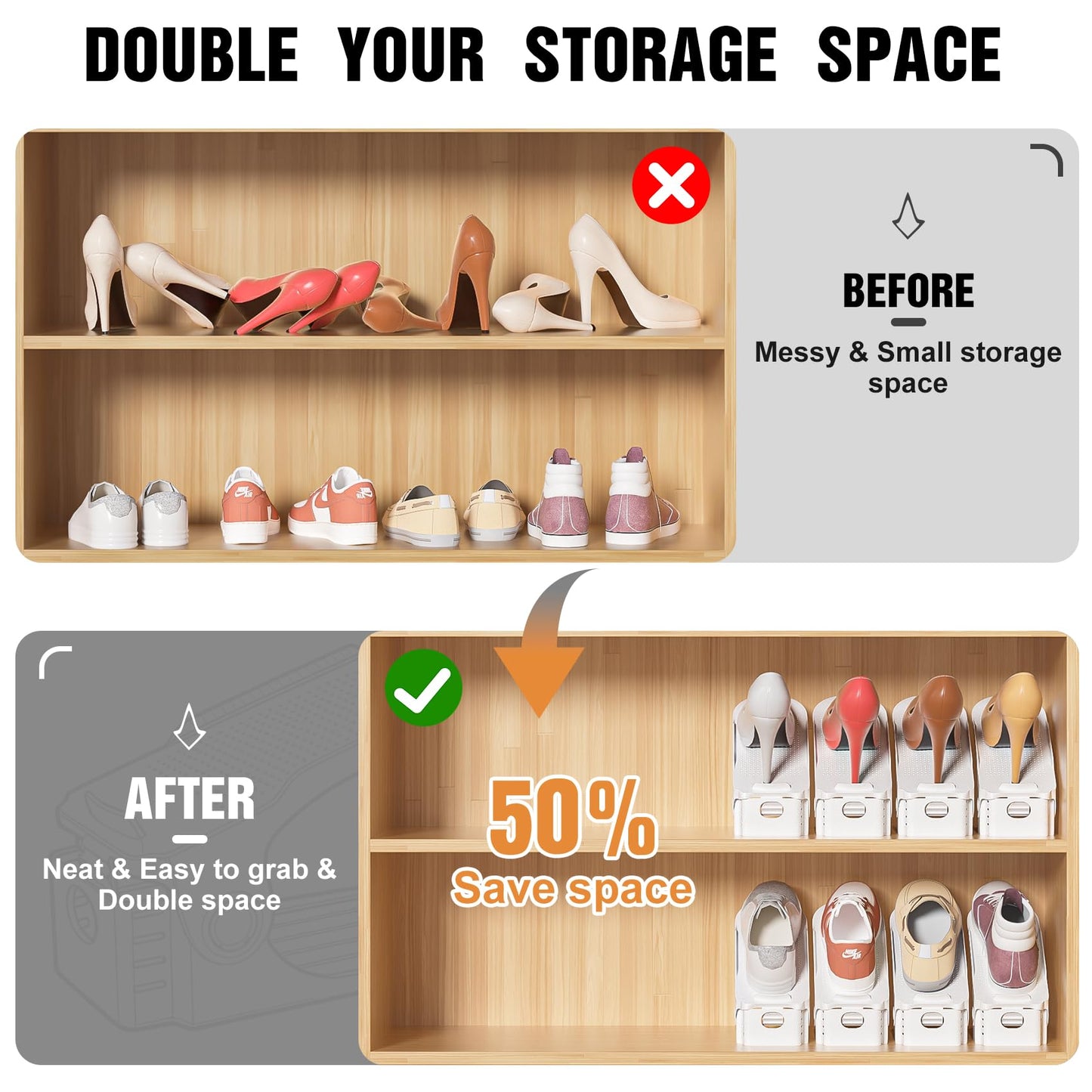Neprock Shoe Organiser Shoe Slots Organizer for Closet, Shoe Storage Organiser Shoe Rack for Inside Wardrobe