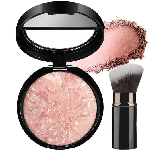 Colour Correcting Powder Foundation with Brush, Baked Foundation for Mature Skin, Brighten Illuminating Color Correcting foundation, Medium to Full