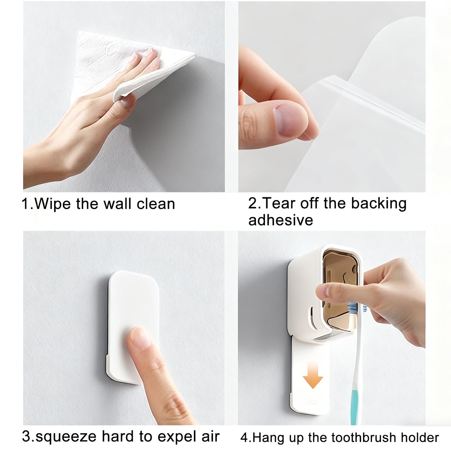 4Packs Toothbrush Holder Wall Mounted Toothbrush Holders Wall Mounted with Cover Toothbrush Heads Bathroom Toothbrush Holder Set Organizer for