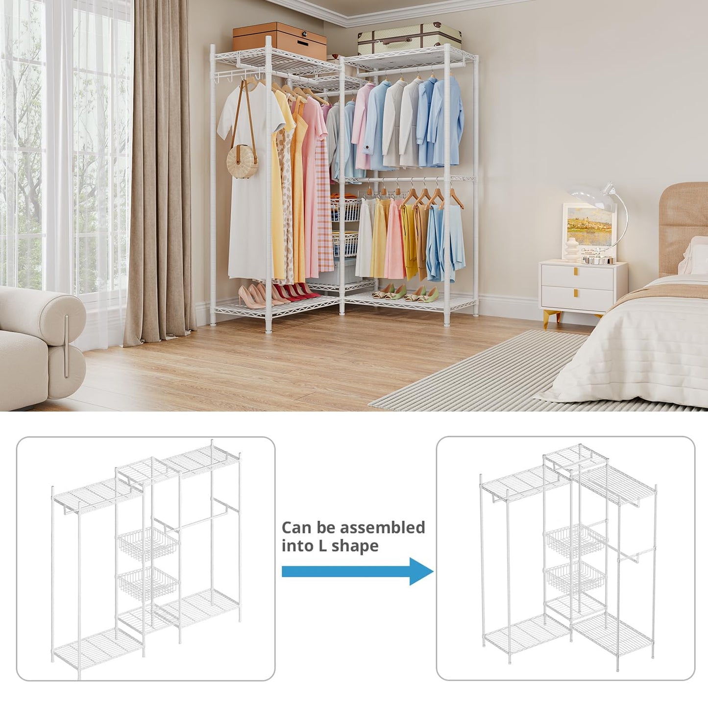 FTEYUET Clothes Rail, Heavy Duty Clothing Rail, 155x40x182 cm, White