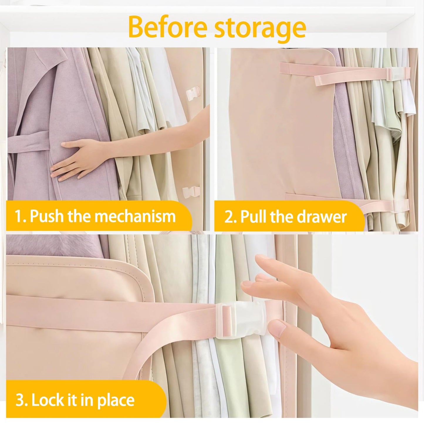 3 PCs Jacket Garment Bag with Self Compression Strap Pink Closet Organiser Space Saver