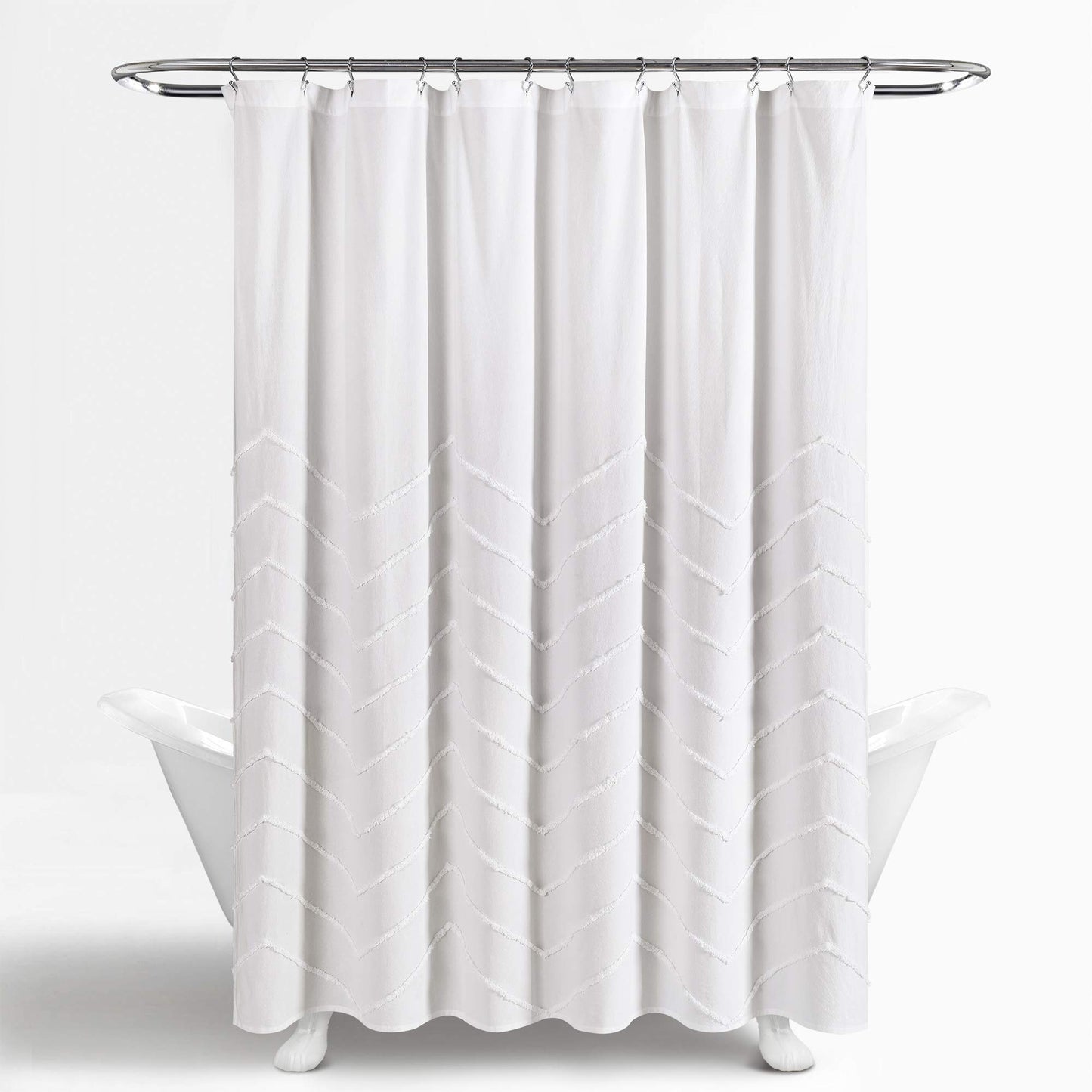 Lush Decor White Chenille Chevron Shower Curtain for Bathroom (72" x 72")