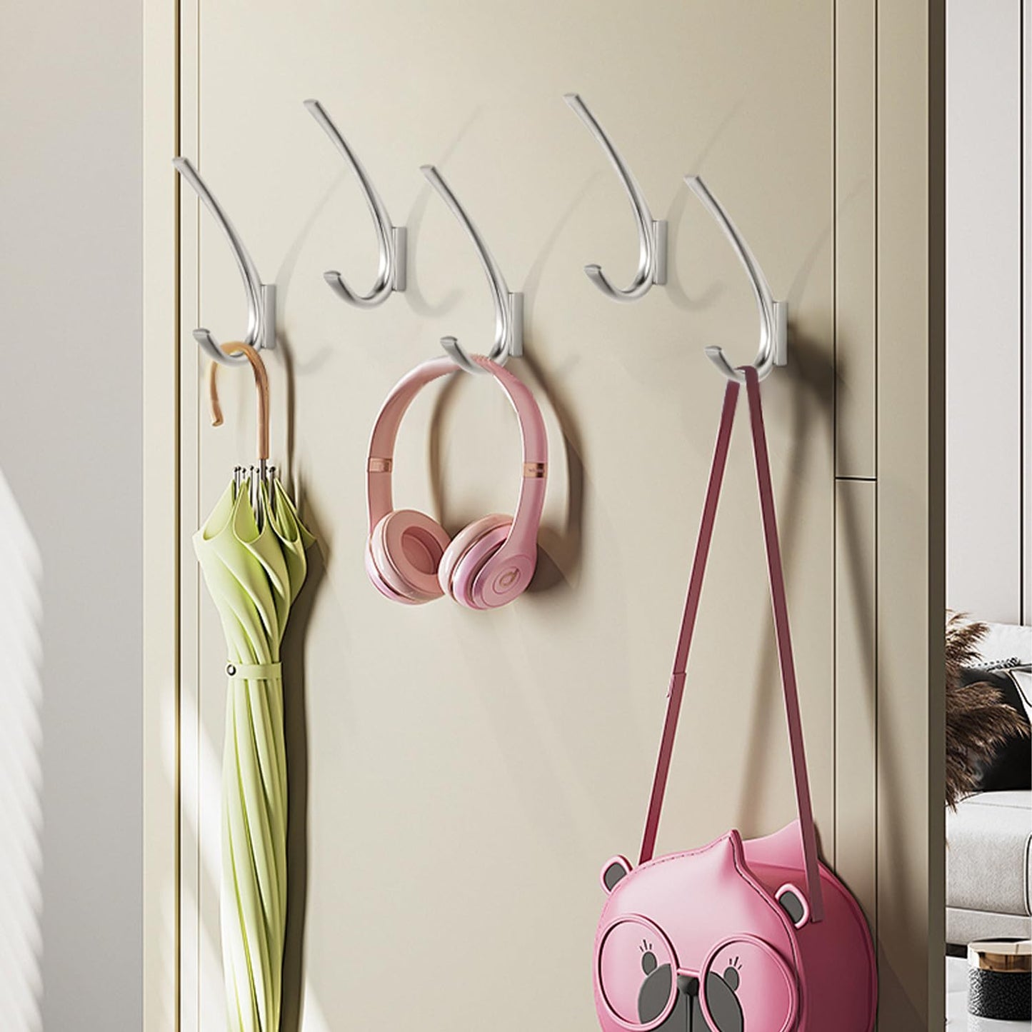 SARIHOSY Miniature Wall Hook Silver Grey Metal Hook Rail and Decorative Hooks for Hanging, Chrome-Plated Wall Hooks Grey Wall Mounted Door Coat Hook
