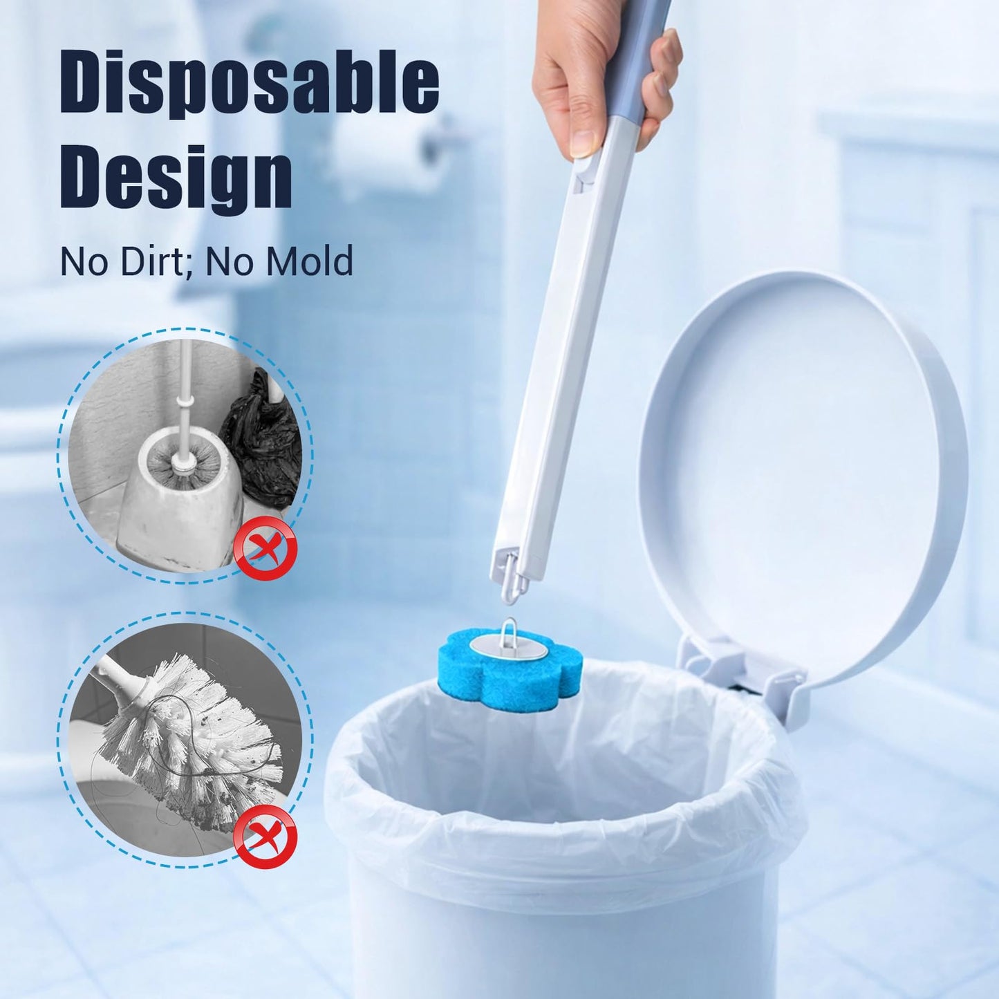 zxevg Disposable Toilet Brush & Holder Set with 48 Refills (1)