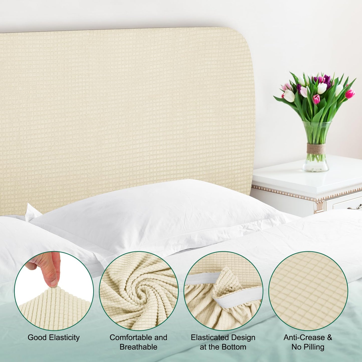 Bed Headboard Cover Dustproof Protector Jacquard Furniture Cover for 1.1-1.4m, Yellow