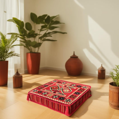Spirit Home Interiors 50 x 50 x 10 cm Handmade Kilim Cushion Cover - Moroccan Bohemian Square Pillow Cover for Meditation, Yoga, Floor Seating