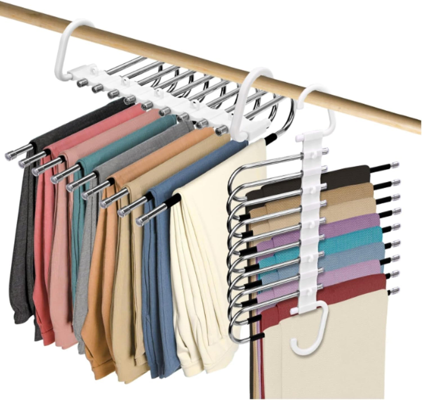Trrcylp 2pack 9 Layer Collapsible Pants Hangers Space Saving Pants Hangers Multifunctional Pants Rack Hanger for Wardrobe Trousers Scarf Jeans Black